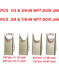 18 Inch Quick Coupler Pipe Clamps Includes Four Duo Jaw Sets With Jaws In One Half And Three Quarter Inches And Seven Eighths And Three Eighths Inches For Hydraulic Pipe Clamps Quick Coupler Tool Suitable For Excavators And Tractors Carbon Steel Upgrade shown with measurements and labels