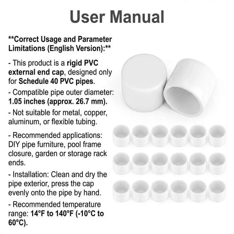 PVC External End Cap For Three Quarters Inch Schedule Forty Pipe With One Point Zero Five Inch Outer Diameter White Rigid Fitting