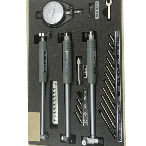 Inside Micrometer Bore Gauge Set 18-160mm Pro Grade Dial Indicator For Cylinder Bore Measurement showing components in case