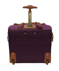 Back view of lightweight 15 inch carry on luggage with dual spinner wheels underseat weekender bag, small purple suitcase
