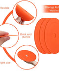 Six Pack Orange Rubber Washers for Low Profile Property Markers and Driveway Survey Stakes Screw in Markers, showing flexibility and thickness.