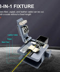 Dope Pro Grade Fiber Cleaver For FTTH Splicing with CNC aluminum body showing 3-in-1 fixture for fiber, pigtail, and leather cable cutting.