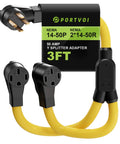 Heavy Duty 50 Amp NEMA 14-50 Y Splitter Adapter Turns One Plug Into Dual RV EV Generator Outlets, 3ft long with dual outlets.
