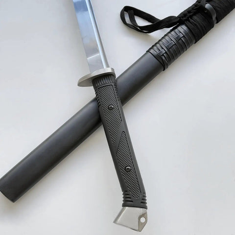 34 Inch Handmade Full Tang High Carbon Steel Samurai Katana With Scabbard For Practice, Collection, Outdoor Use And Display, Badass TPR Grip