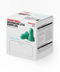 Box of Low Pressure Corded Disposable Foam Earplugs For Smaller Ears With Gentle Expansion, Smooth Skin, 100 Pairs, Green