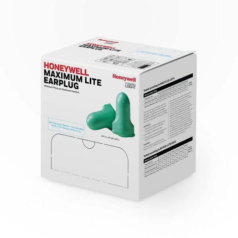 Box of Low Pressure Corded Disposable Foam Earplugs For Smaller Ears With Gentle Expansion, Smooth Skin, 100 Pairs, Green