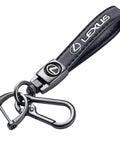 Lexus Genuine Leather Key Chain For RX ES GS LS NX RS GX LX RC LC RX350 IS250 GX460 Black Key Ring with Zinc Alloy Metal close-up view