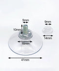 Heavy Duty 6 Piece Suction Cups With Metal Screw Threaded Rod, 41mm transparent cup dimensions with metal bolt for secure installation.