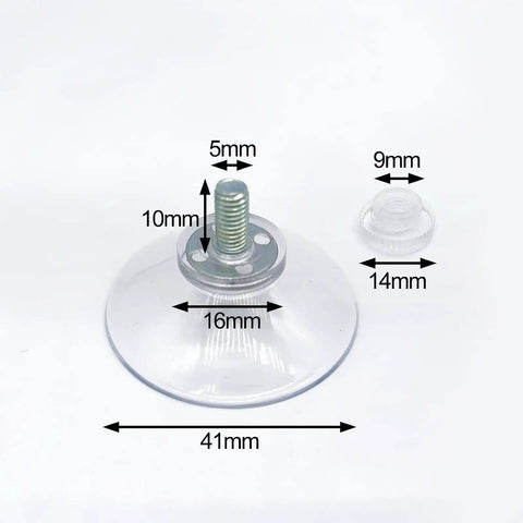 Heavy Duty 6 Piece Suction Cups With Metal Screw Threaded Rod, 41mm transparent cup dimensions with metal bolt for secure installation.