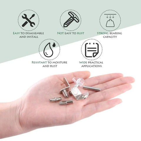 Heavy Duty Nickel Plated Shelf Pegs And Cabinet Support Pins For Quick Home Fixes displayed in hand, showcasing zinc alloy components.