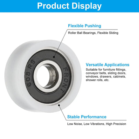 Premium Nylon Round Pulley With Double Sealed Chrome Steel Ball Bearings, 1 Inch Wheel And 8mm Bore close-up view showing design and bearings.