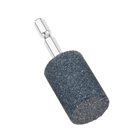 Single aluminum oxide grinding stone with 1/4in hex shank for electric rotary tools, part of Ten Piece 25mm Aluminum Oxide Mounted Grinding Stones With Quarter Inch Hex Shank For Electric Rotary Tools And Drill Grinders Built Tough For Metal Wood And Plastic Finishing And Shaping.