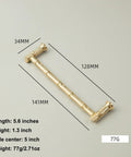 Gold Brass Bamboo Shape Cabinet Handle, Antique Brushed Copper Finish, Solid Brass, 141mm with Dimensions, Drawer Pull