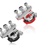 Premium Pure Copper Battery Terminal Pair For Cars And Trucks, Positive And Negative Top Post Connector, silver and black design.