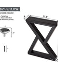 Beefy 16 Inch Metal Table Legs Set Of 2 In Black for DIY tables with dimensions and included hardware, heavy-duty steel pipe.