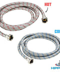 Braided Stainless Steel Washing Machine Hoses 10 Foot Set Two Pack With Color Coded Hot And Cold Lines for Easy Tightening