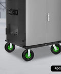 Smooth Operator Heavy Duty Pneumatic Casters 10 Inch Air Tire Wheels Bolt On Setup Swivel And Rigid Set Black Rubber Tires on a workshop cart.