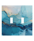 Blue And Gold Marble Texture Double Gang Toggle Light Switch Cover With Elegant Wall Plating That Truly Slaps And Elevates Your Room Aesthetic Without Breaking The Bank, polycarbonate, 5x4.9 inches.