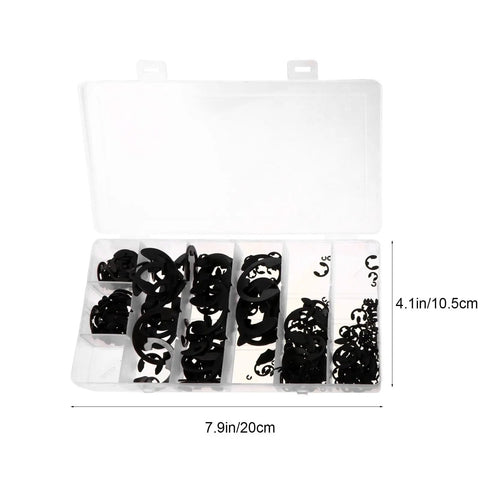 All In One External Circlip Retaining Rings Kit With 328 Pieces In Black Manganese Steel Snap Clips in storage box compartments