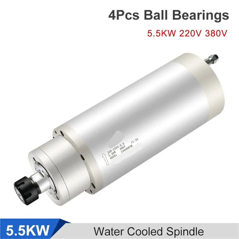 Heavy Duty Workhorse 5.5Kw Water Cooled CNC Router Spindle Motor With ER25 Chuck And 125Mm Mount, featuring 4 ball bearings.