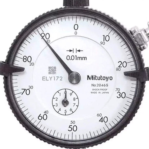 Dial Indicator 0.01mm Graduation, 10mm Range, Lug Back, Series 2 shown close-up, displaying measurement details and needle.