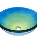 Thick Round Glass Vessel Bathroom Sink With Blue Yellow Green Swirl Dope Look Stylish Modern Three Quarter Inch Tempered Glass