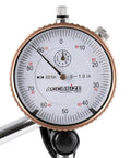 Close-up of 0 to 1 inch dial indicator with 0.001 inch resolution, part of Heavy Duty 110 lb Magnetic Base With Fine Adjustment kit