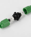 Grab This Awesome Expandable Garden Hose Repair Kit With Four Dual Quick Connectors For 5/8 And 3/4 Pipe Fixes Stops Leaks On 25 To 100ft Green Hoses Instantly For Your Outdoor Sprinkler Systems Now. Green plastic dual hose connector with black center fitting