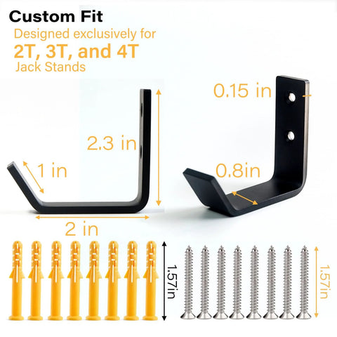Aucuqu four-pack wall-mount jack stand hooks, heavy-duty stainless steel, fits 2–6 ton stands.