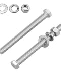Six Piece Set 3/8-16 Stainless Steel Hex Head Screws Bolts With Nuts Flat And Lock Washers Full Thread Coarse Thread 304