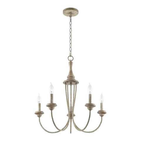 5-Light French Country Chandelier With Adjustable Height In Smoked Cedar And Rustic Metal Finish For Dining Room Or Entryway