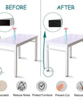 Before and after image of Heavy Duty Black Rectangle Tube End Caps 20 Pack Square Plastic Furniture Glides on table legs.