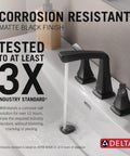 Vesna Chrome 8 Inch Widespread Bathroom Faucet For 3 Hole Vanity Sink With Push Pop Drain Assembly Chrome Finish No Fuss Installation Lifetime Limited Warranty installed on white sink.