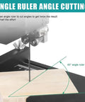 Angle ruler demonstrating cutting with Hardcore Mini Band Saw Featuring Knockout 800W Pure Copper Motor 70Mm Cut Height 90Mm Throat With Tilted Metal Table For Smooth Wood And Foam Projects Right In Your Shop.