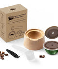 Reusable Silicone Seal Kit For Nespresso VertuoLine Pods, includes wooden funnel, extra seal, brush, and scooper, eco-friendly.