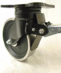 Heavy Duty 8 Inch Swivel Caster With Total Lock Brake And Tough As Nails Kingpinless Drop Forged Steel Wheel side view