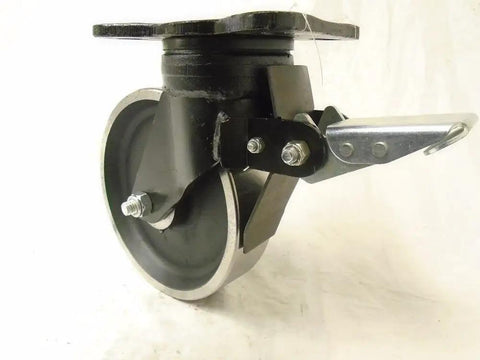 Heavy Duty 8 Inch Swivel Caster With Total Lock Brake And Tough As Nails Kingpinless Drop Forged Steel Wheel side view