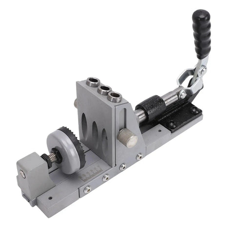 Straight Shooter 15 Degree Pocket Hole Jig Kit Featuring Single Side Access For Hassle Free Cabinet Building And Dead On Alignment Crafted From Heavy Duty Aluminum Construction, showing detailed design and components.