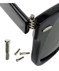 Close-up of sunglasses frame hinge with four replacement hinge screws for Wayfarer RB2140 RB4340 sunglasses and eyeglasses.