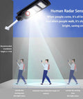 JUDYSSY Solar Lights Outdoor Led Solar Powered Motion Sensor Light showing radar sensing detection with people walking.
