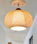 Bamboo Cage Ceiling Light in Wood Finish, Rural Style Pendant for Dining Room and Living Areas, Semi Flush Mount Fixture