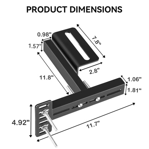 Product dimensions of the Straight Up Sturdy Headboard Bracket Kit For Adjustable Beds And Metal Frames shown in detail.