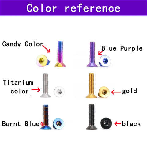 Premium Grade Five Titanium Countersunk Screws And Flat Head Bolts Four Pack M4 M5 M6 M8 assorted colors display image.