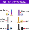 Color reference for Top Shelf Titanium Countersunk Screws Slick Blue Purple Flat Head Bolts in various finishes.