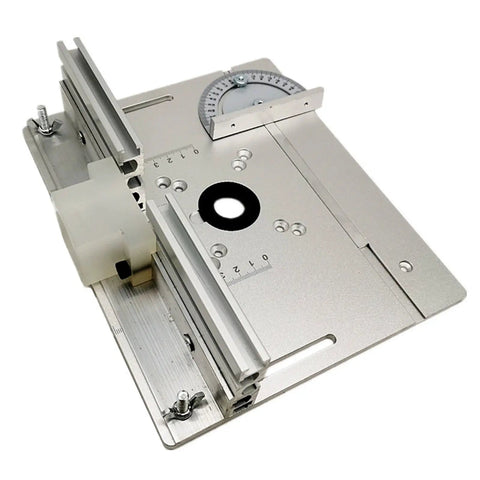 Heavy Duty Aluminum Router Table Insert Plate Featuring Beefy Back Fence And Dead Set Angle Ruler For Straight Shooting Wood Milling And Zero Drama Cutdowns, 240x200mm, precision scales.