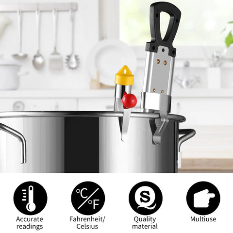 Upgraded Candy Thermometer With Pot Clip And Hanging Hook Stainless Steel Deep Fry Oil Thermometer clipped on cooking pot