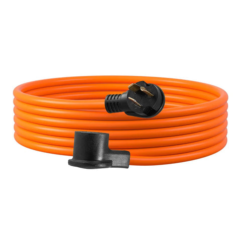 Legit Heavy Duty 25 Foot 30 Amp Dryer Extension Cord With 10 Awg Pure Copper And Nema 10 30 P To R Plugs, orange cable with plugs visible.