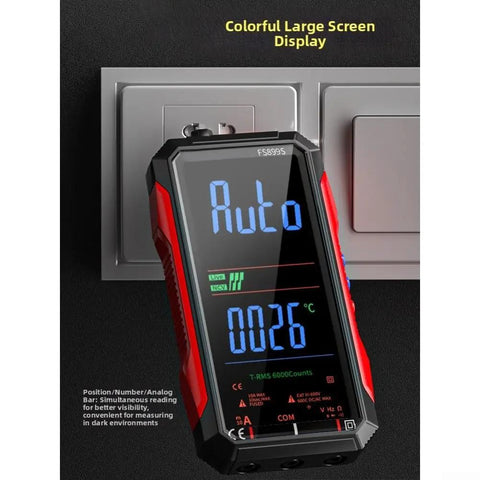 Rechargeable USB-C Digital Multimeter Workhorse Pro Grade With 6000 Counts And An 8 Inch Backlit Screen displaying temperature reading