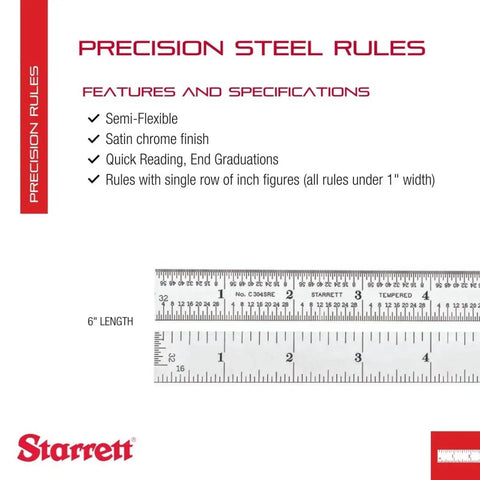 Product packaging showing Semi Flexible Steel Rule With Satin Chrome Finish For Quick Reading Inches, 6 Inch Length, 4R Graduation