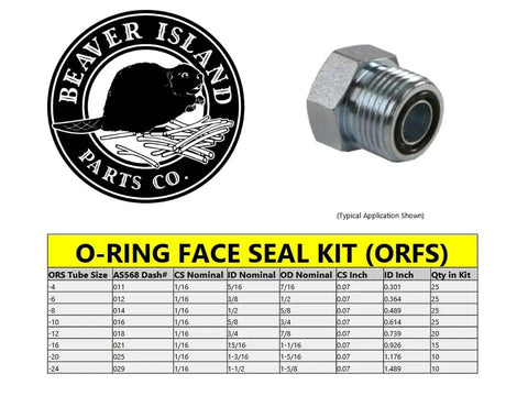 155 Piece O Ring Kit For Face ORFS Fittings With 8 Common Sizes Buna N 90 Durometer SAE Oil And Weather Resistant NBR O Rings Built Tough With Heat Resistance Up To 212F Intermittent Up To 250F, shown with fitting and specification table.